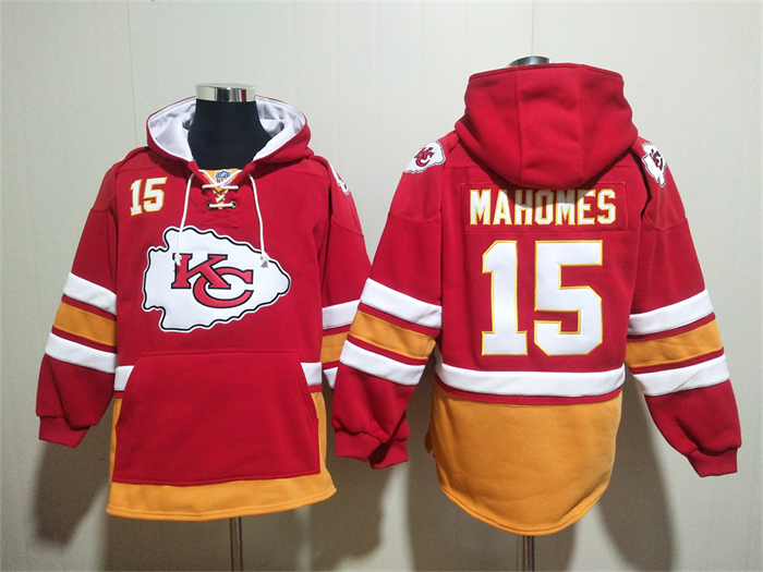 Kansas City Chiefs #15 Patrick Mahomes Hoodies Red Lace-Up Pullover Hoodie